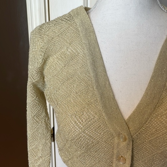 Tan Shimmer Button Up Top with Scattered Micro Sequins. Small - Picture 5 of 8